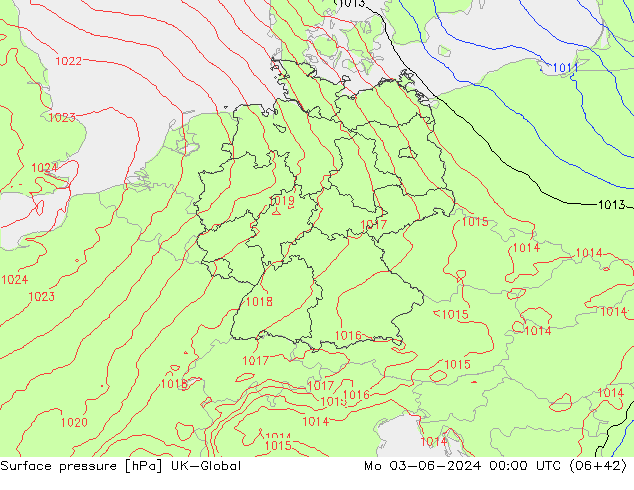 Atmosférický tlak UK-Global Po 03.06.2024 00 UTC