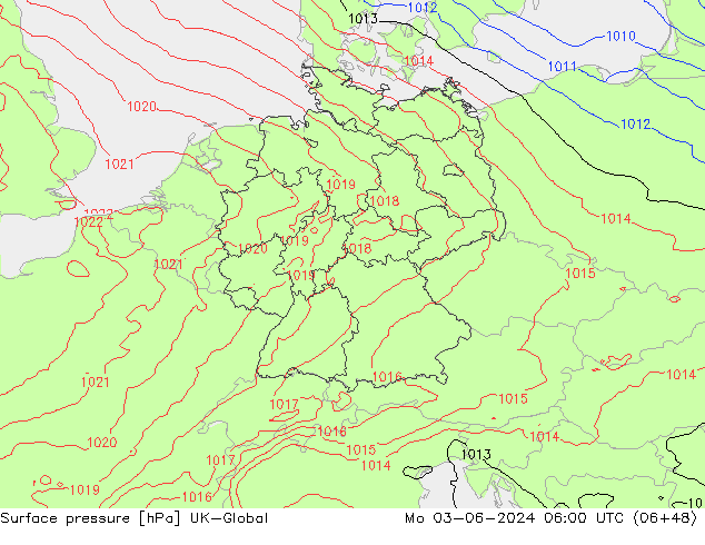 Atmosférický tlak UK-Global Po 03.06.2024 06 UTC
