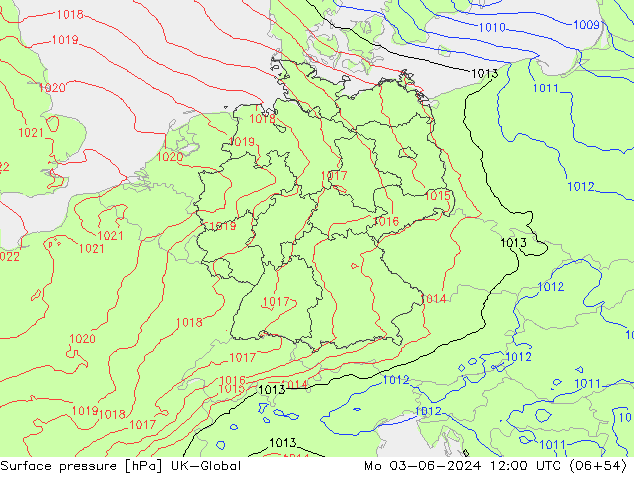 Surface pressure UK-Global Mo 03.06.2024 12 UTC