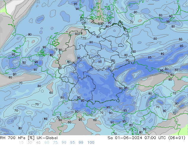 RH 700 hPa UK-Global So 01.06.2024 07 UTC