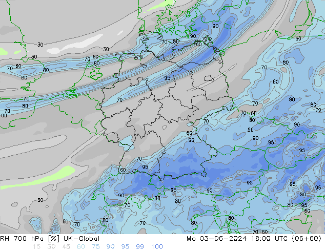 RH 700 hPa UK-Global Mo 03.06.2024 18 UTC