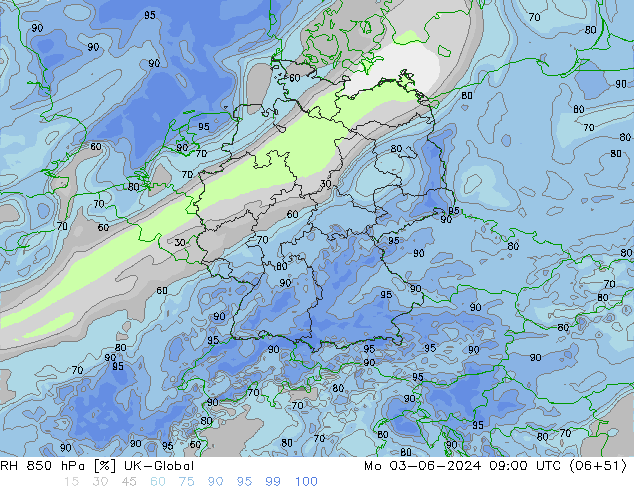 RH 850 hPa UK-Global lun 03.06.2024 09 UTC