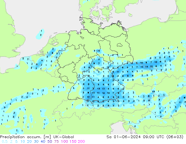 Precipitación acum. UK-Global sáb 01.06.2024 09 UTC