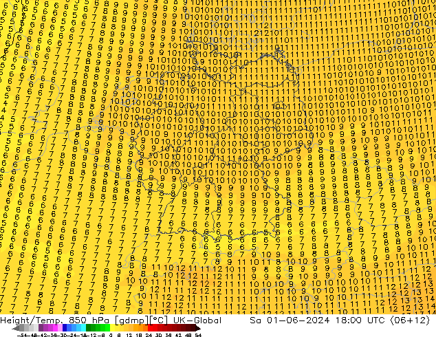 Height/Temp. 850 hPa UK-Global Sa 01.06.2024 18 UTC