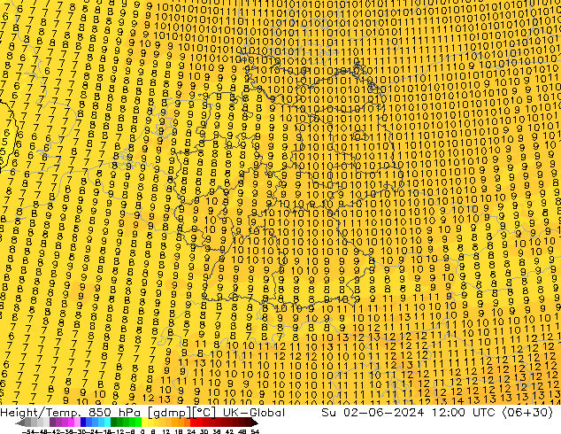 Height/Temp. 850 hPa UK-Global Dom 02.06.2024 12 UTC