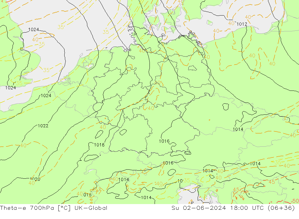 Theta-e 700гПа UK-Global Вс 02.06.2024 18 UTC