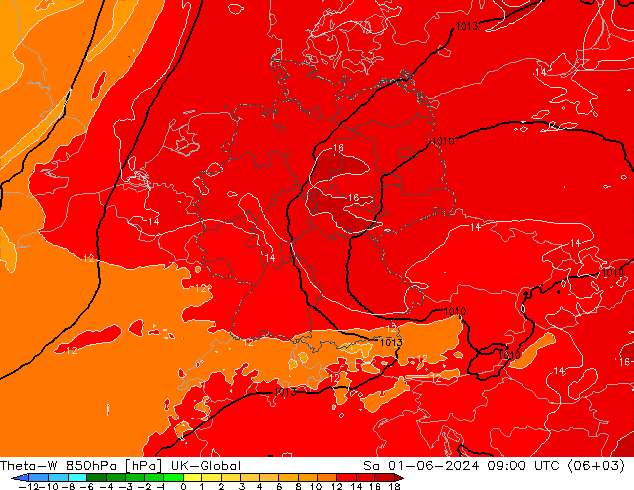 Theta-W 850hPa UK-Global Cts 01.06.2024 09 UTC