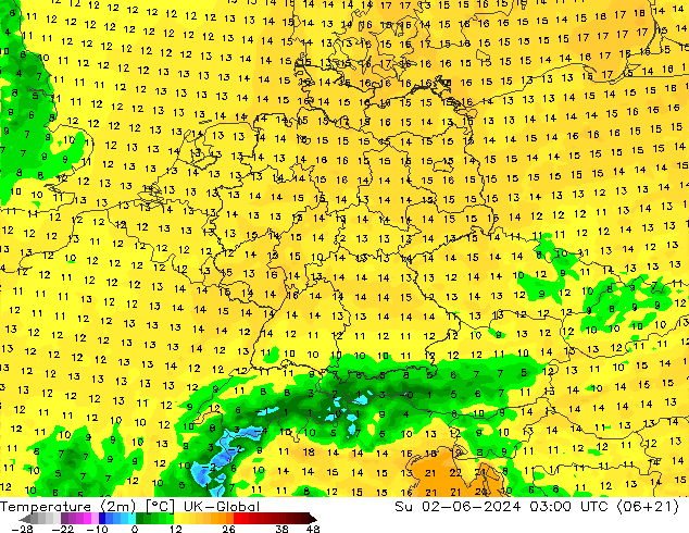 Temperaturkarte (2m) UK-Global So 02.06.2024 03 UTC