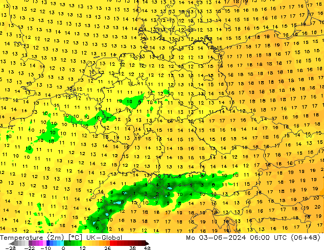Temperatuurkaart (2m) UK-Global ma 03.06.2024 06 UTC