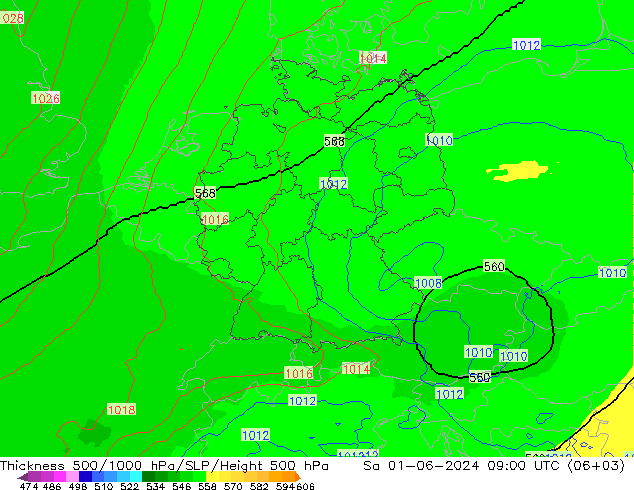 Thck 500-1000hPa UK-Global sam 01.06.2024 09 UTC