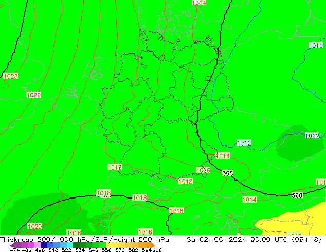 Thck 500-1000hPa UK-Global Dom 02.06.2024 00 UTC