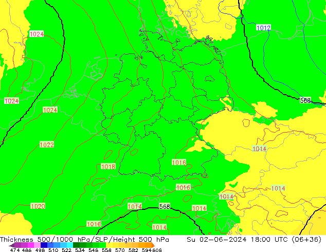 Thck 500-1000hPa UK-Global Su 02.06.2024 18 UTC