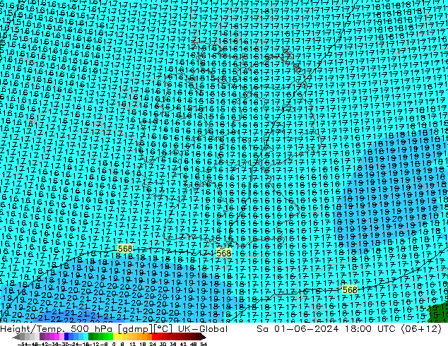 Height/Temp. 500 hPa UK-Global so. 01.06.2024 18 UTC