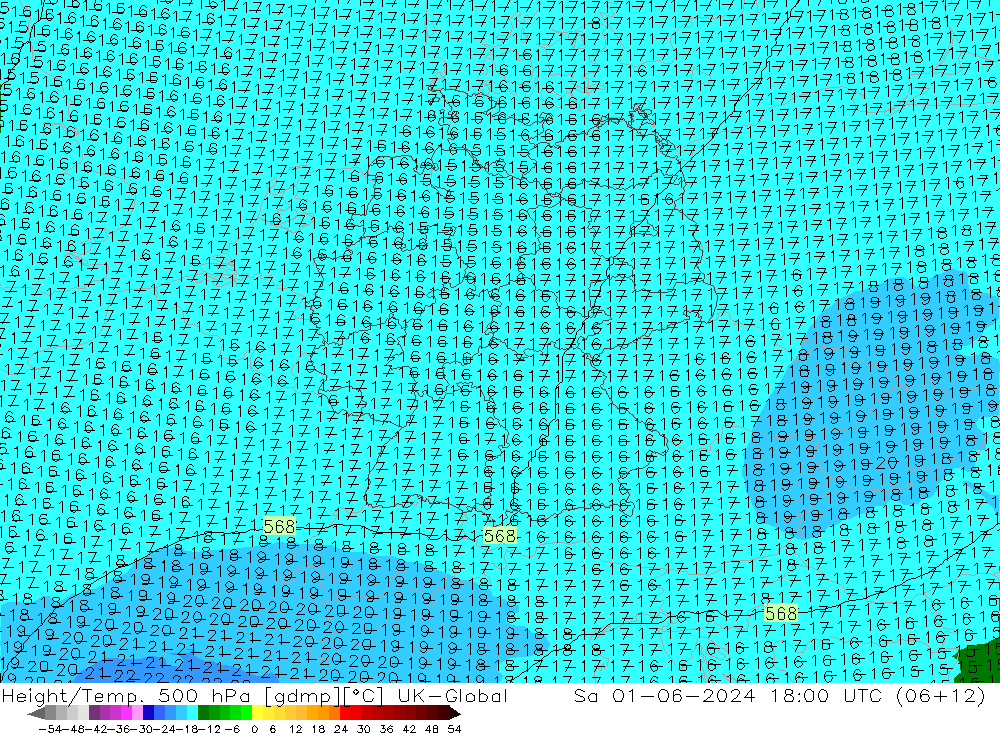 Height/Temp. 500 hPa UK-Global 星期六 01.06.2024 18 UTC