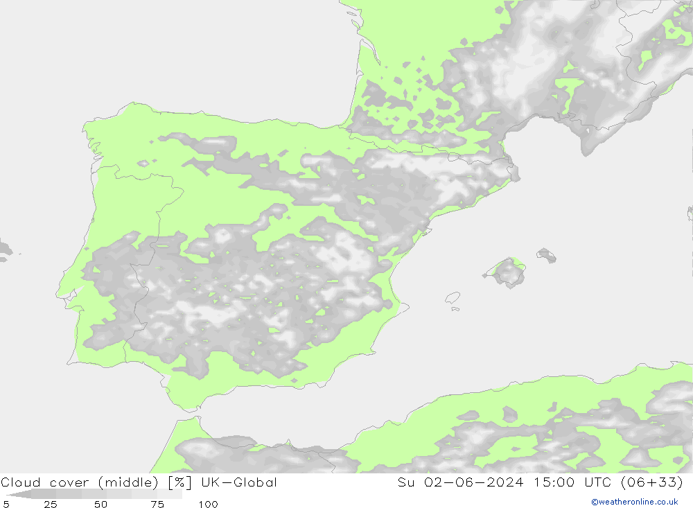 Cloud cover (middle) UK-Global Su 02.06.2024 15 UTC