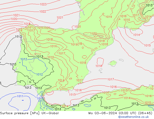 Atmosférický tlak UK-Global Po 03.06.2024 03 UTC