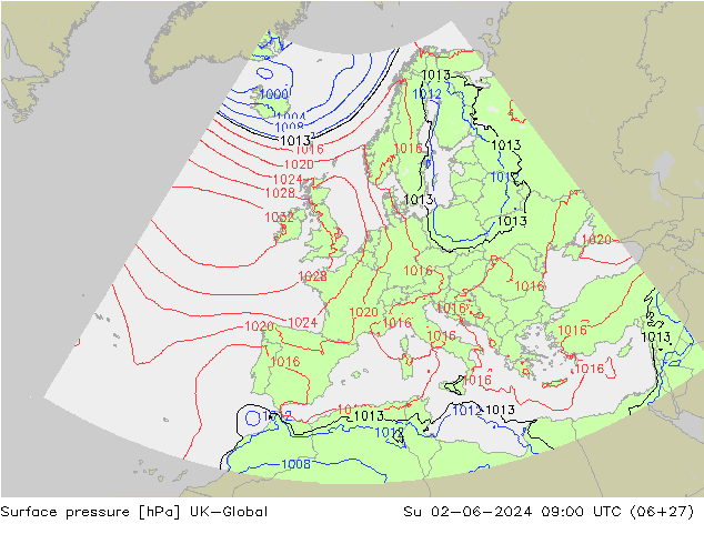Surface pressure UK-Global Su 02.06.2024 09 UTC