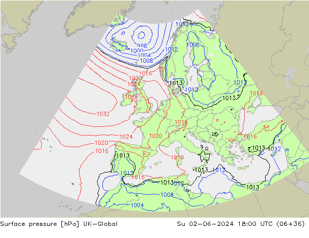 Luchtdruk (Grond) UK-Global zo 02.06.2024 18 UTC