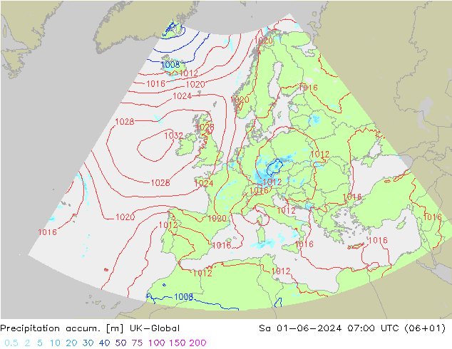 Precipitation accum. UK-Global сб 01.06.2024 07 UTC