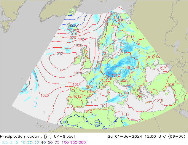 Precipitation accum. UK-Global sab 01.06.2024 12 UTC