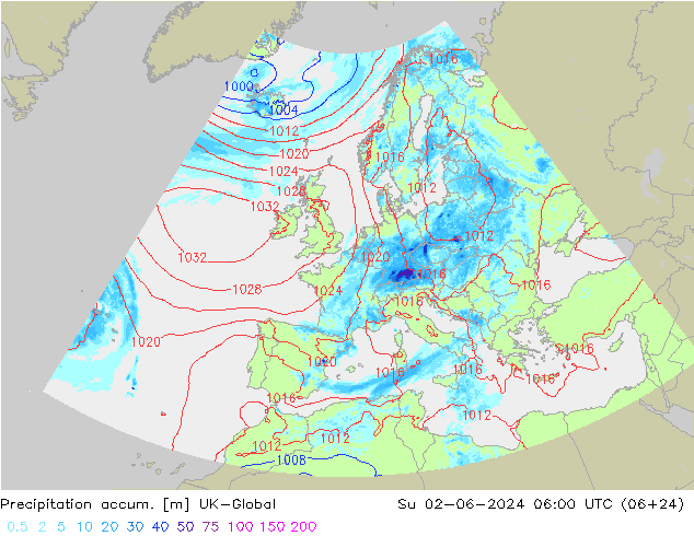 Toplam Yağış UK-Global Paz 02.06.2024 06 UTC