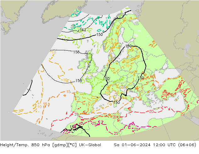 Height/Temp. 850 hPa UK-Global sab 01.06.2024 12 UTC