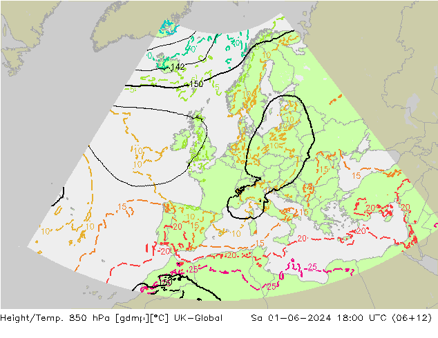 Height/Temp. 850 hPa UK-Global Sa 01.06.2024 18 UTC