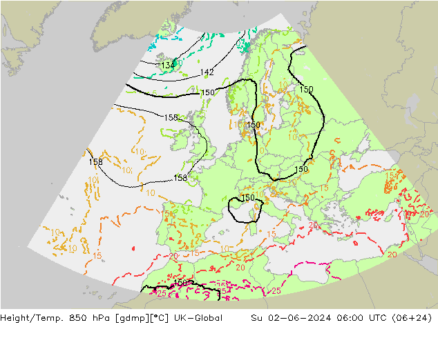 Height/Temp. 850 hPa UK-Global Ne 02.06.2024 06 UTC