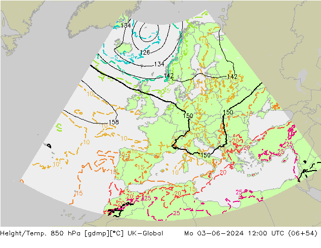 Height/Temp. 850 hPa UK-Global lun 03.06.2024 12 UTC