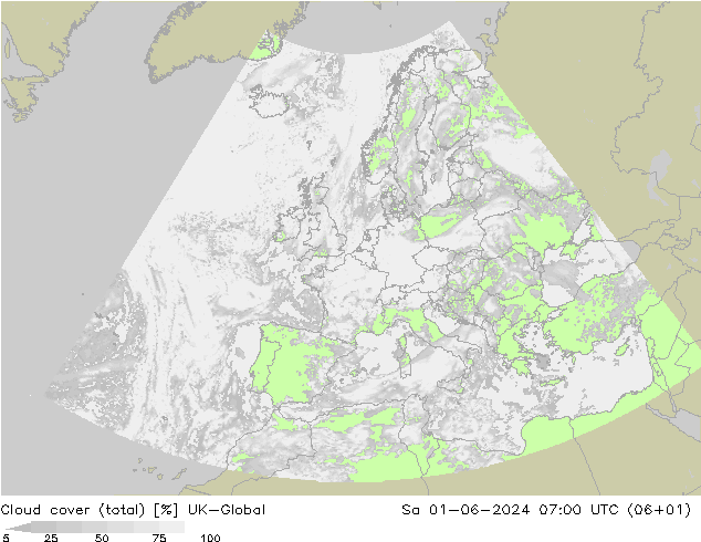 Bewolking (Totaal) UK-Global za 01.06.2024 07 UTC