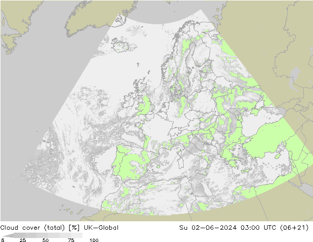 Cloud cover (total) UK-Global Su 02.06.2024 03 UTC