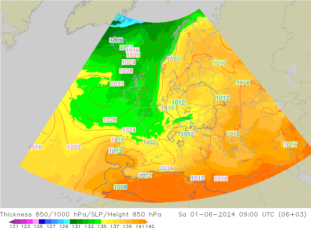 Thck 850-1000 hPa UK-Global Sáb 01.06.2024 09 UTC