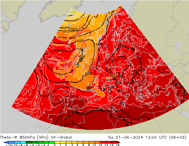 Theta-W 850hPa UK-Global Sa 01.06.2024 12 UTC