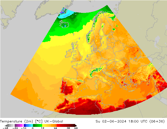Temperatura (2m) UK-Global dom 02.06.2024 18 UTC