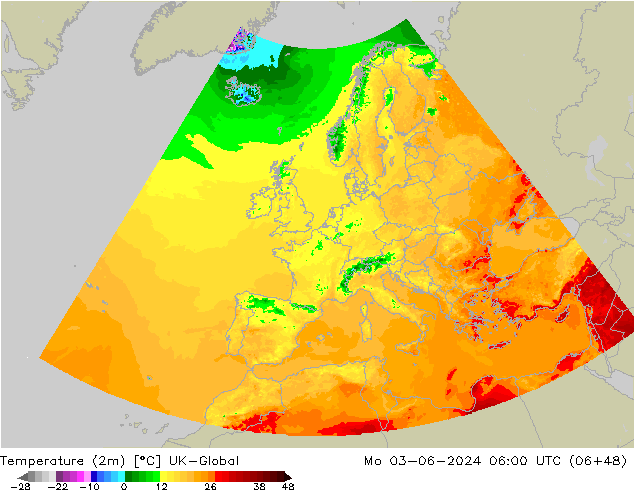 Temperature (2m) UK-Global Po 03.06.2024 06 UTC