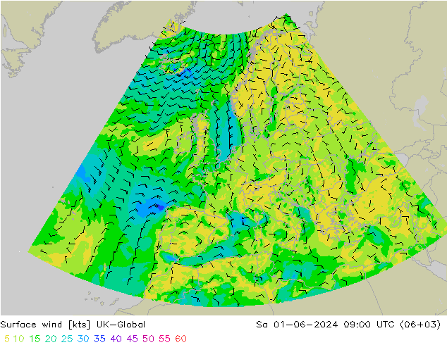Surface wind UK-Global Sa 01.06.2024 09 UTC