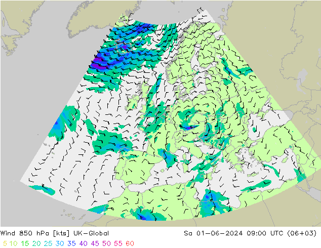 Wind 850 hPa UK-Global Sa 01.06.2024 09 UTC