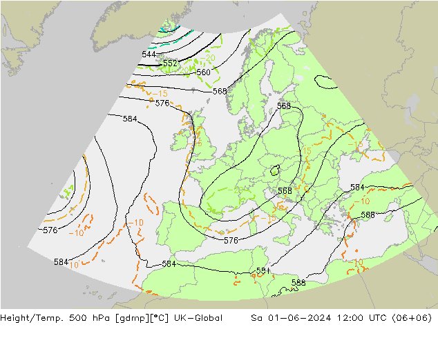 Height/Temp. 500 hPa UK-Global 星期六 01.06.2024 12 UTC