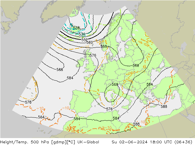 Height/Temp. 500 hPa UK-Global nie. 02.06.2024 18 UTC
