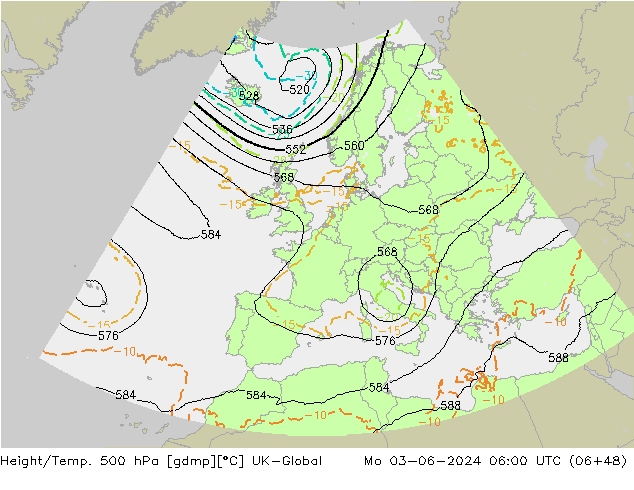 Yükseklik/Sıc. 500 hPa UK-Global Pzt 03.06.2024 06 UTC