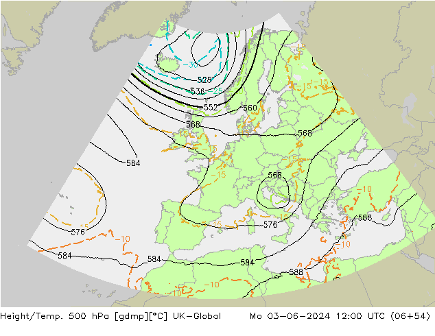Height/Temp. 500 hPa UK-Global Mo 03.06.2024 12 UTC