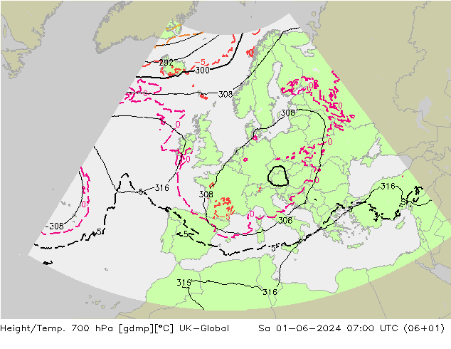Yükseklik/Sıc. 700 hPa UK-Global Cts 01.06.2024 07 UTC