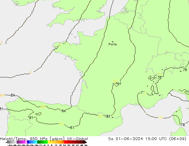 Height/Temp. 950 hPa UK-Global So 01.06.2024 15 UTC