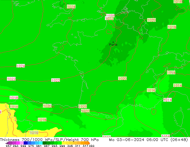 Schichtdicke 700-1000 hPa UK-Global Mo 03.06.2024 06 UTC