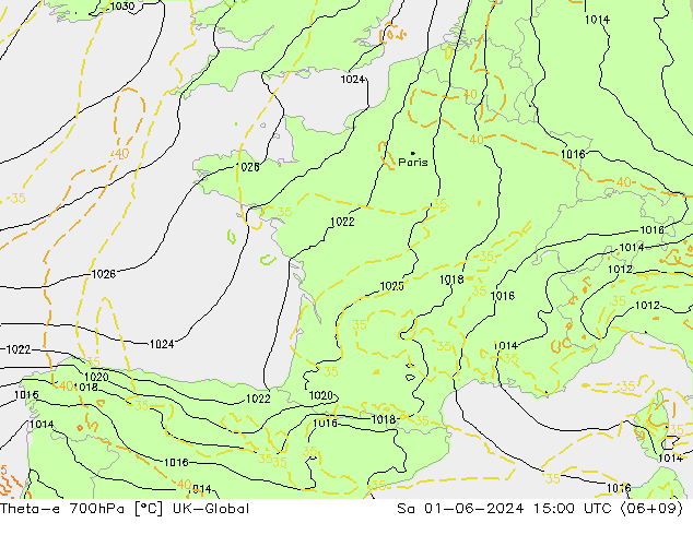 Theta-e 700hPa UK-Global Cts 01.06.2024 15 UTC