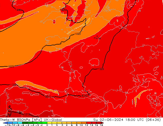 Theta-W 850hPa UK-Global dom 02.06.2024 18 UTC