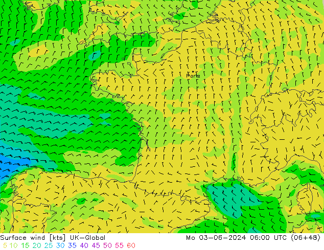 Surface wind UK-Global Mo 03.06.2024 06 UTC