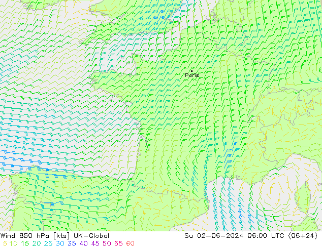 ветер 850 гПа UK-Global Вс 02.06.2024 06 UTC