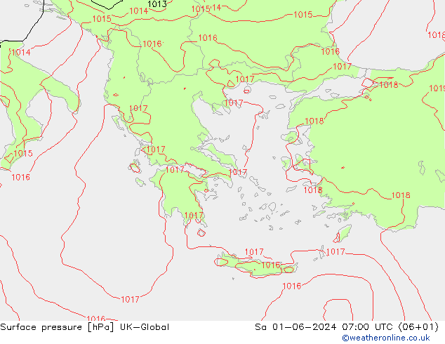 Atmosférický tlak UK-Global So 01.06.2024 07 UTC