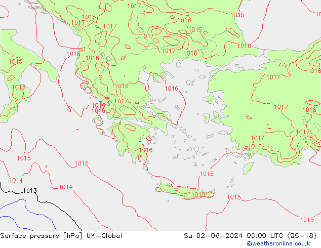 Atmosférický tlak UK-Global Ne 02.06.2024 00 UTC